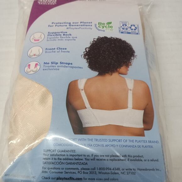 Playtex 18 Hour Bra Front-Close Supportive Flexible Back Wirefree 44DD Lt. Beige - Picture 3 of 8